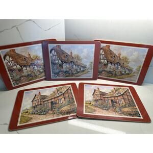 Vintage Pimpernel English Cottages Set of 4 Placemats Cork Made in England Red